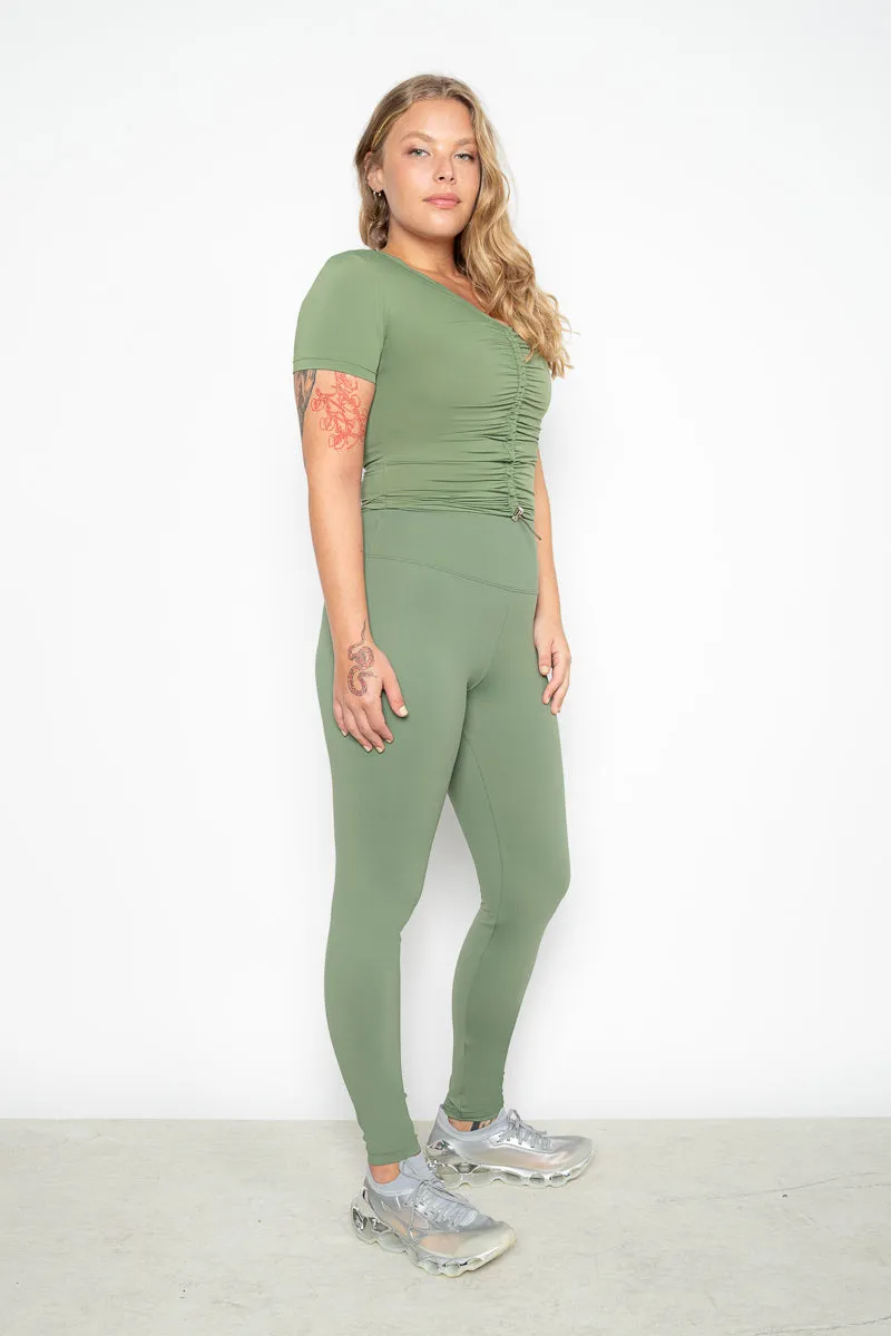 Blusa cropped Alegria franzida com proteção UV - Verde