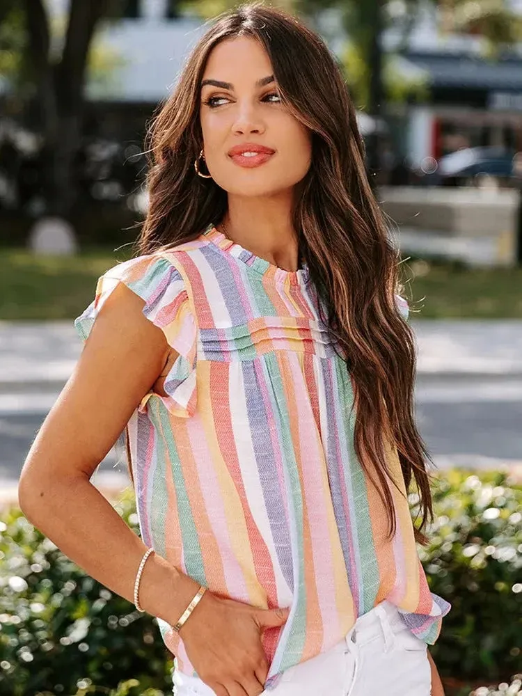Blusa Luma Multicolorida Listrada com Babados, Elegância e Estilo Casual