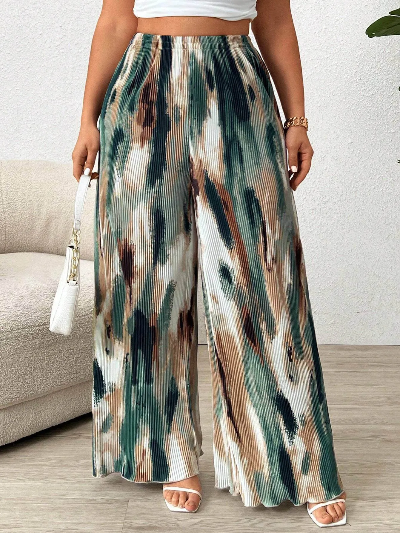 Calça Larga De Cintura Alta E Plissadas Plus Size - Anna