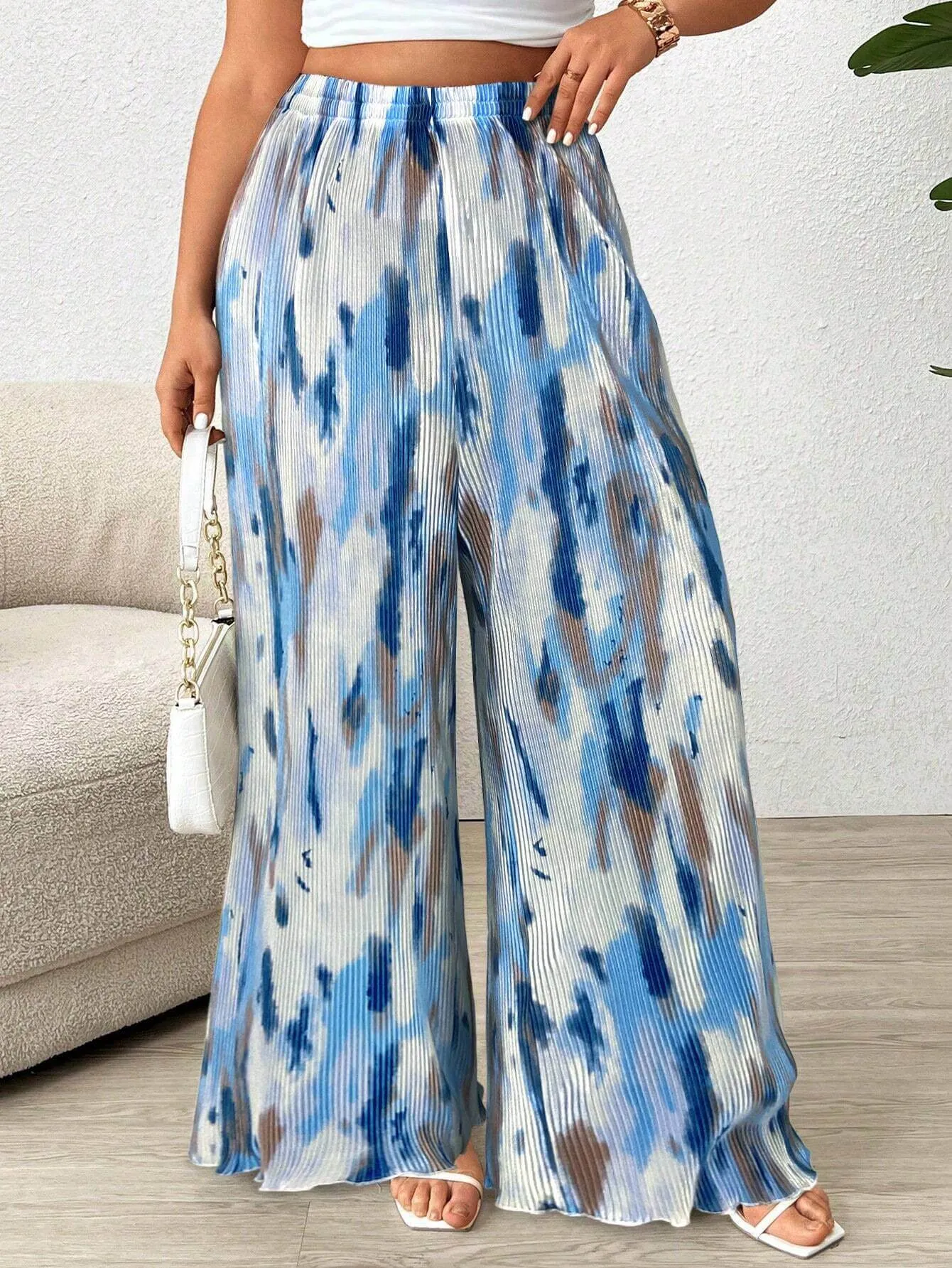 Calça Larga De Cintura Alta E Plissadas Plus Size - Anna