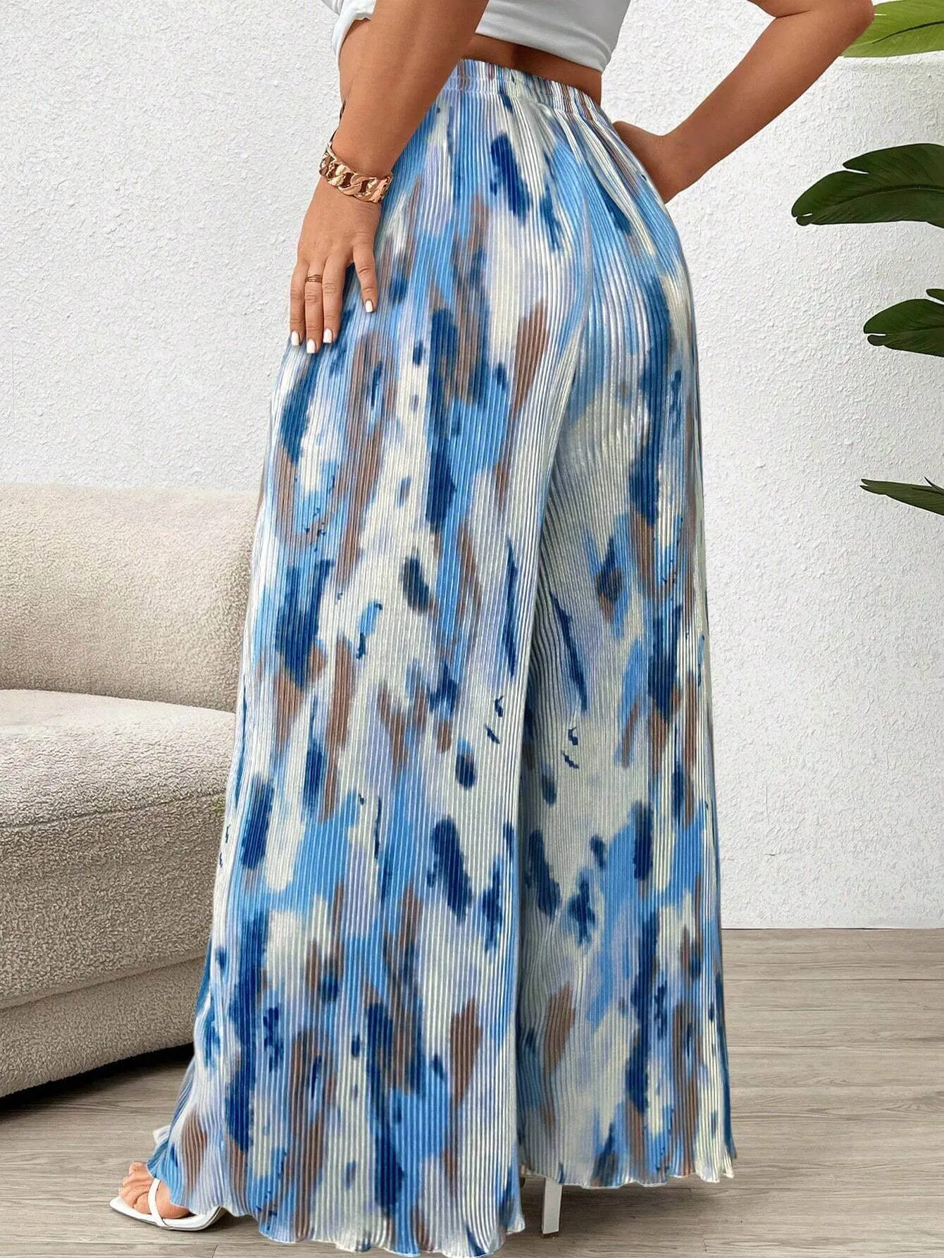 Calça Larga De Cintura Alta E Plissadas Plus Size - Anna