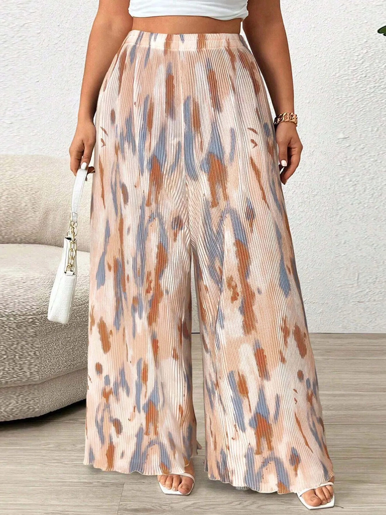 Calça Larga De Cintura Alta E Plissadas Plus Size - Anna