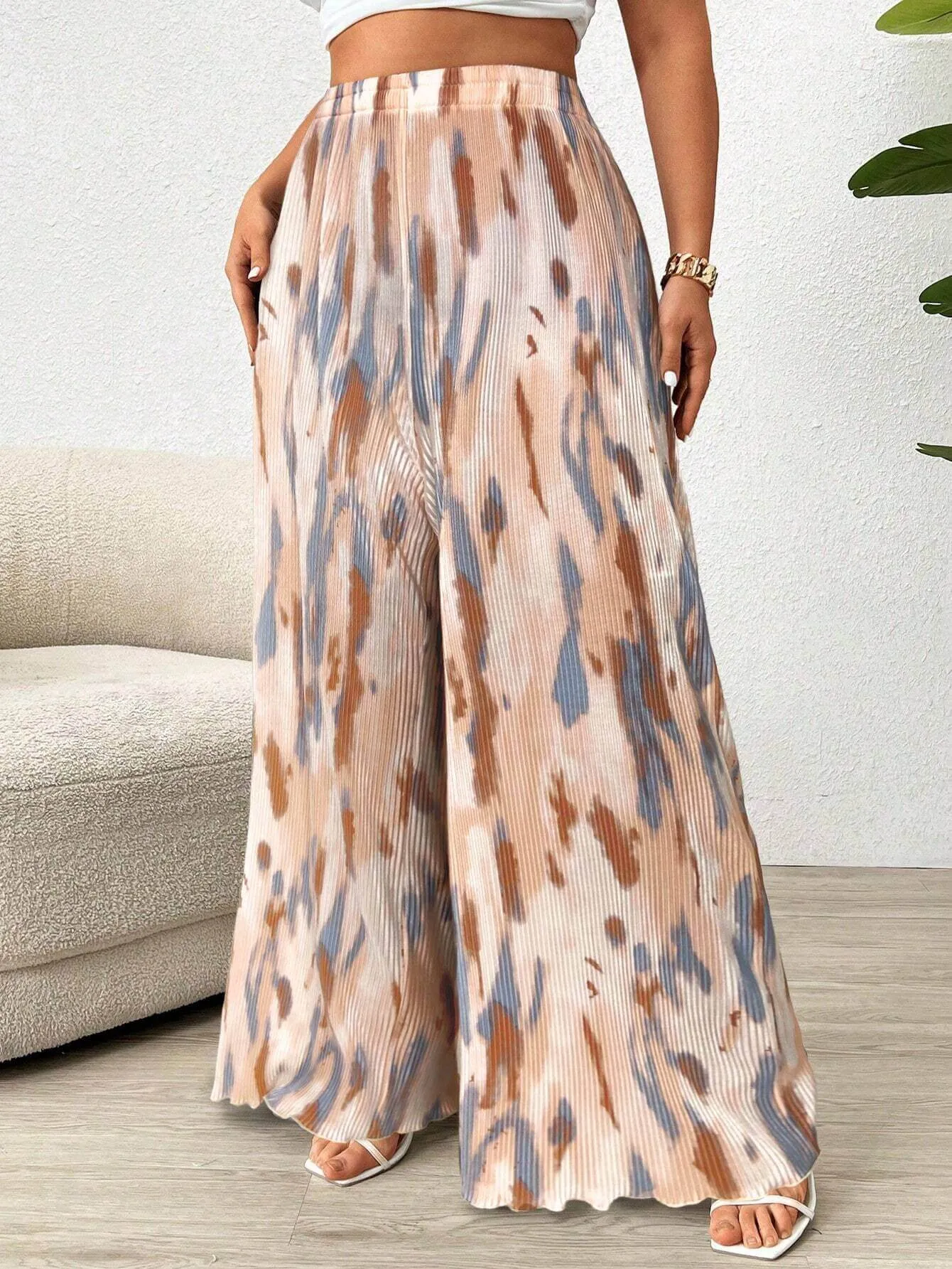 Calça Larga De Cintura Alta E Plissadas Plus Size - Anna