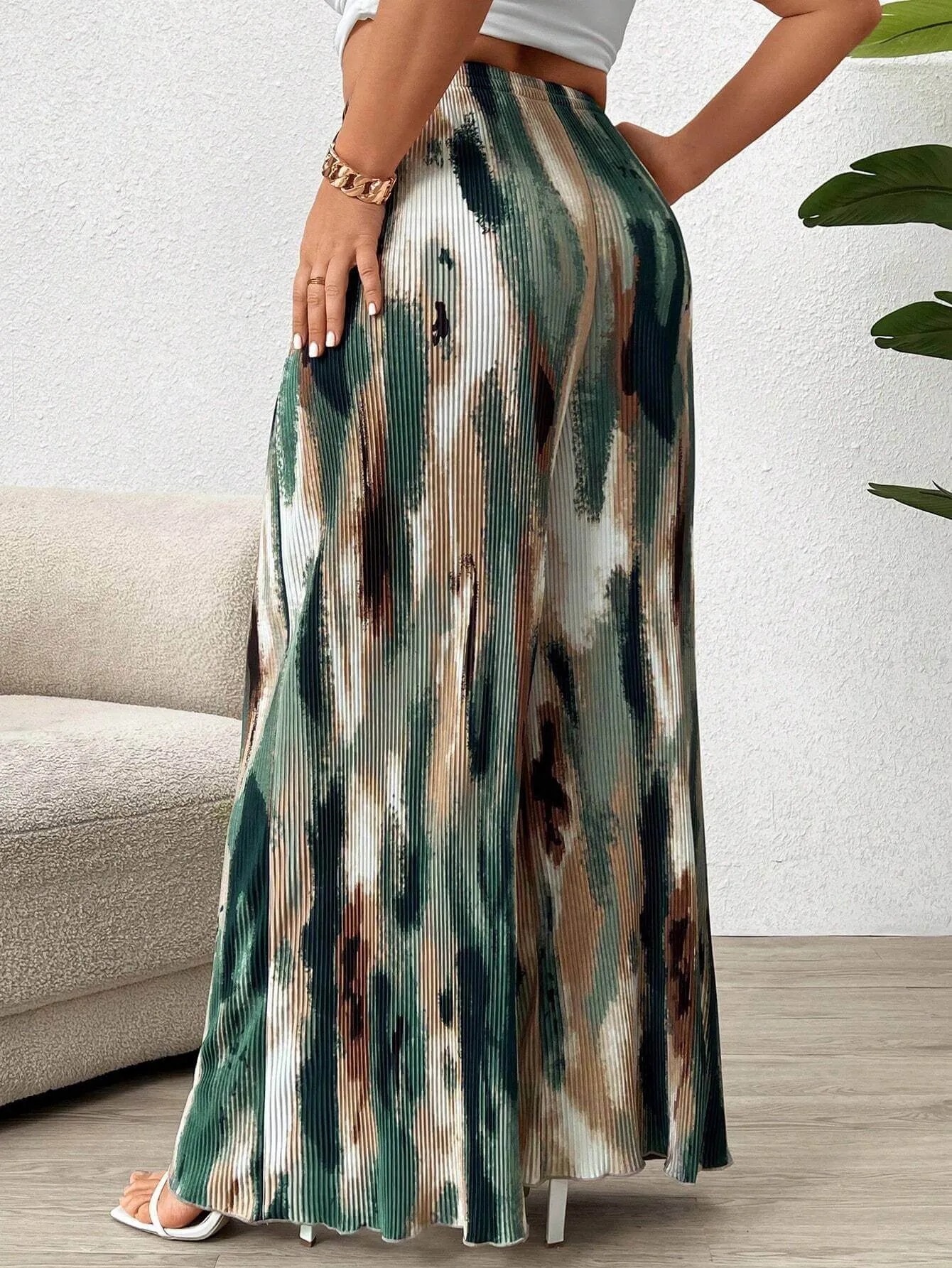 Calça Larga De Cintura Alta E Plissadas Plus Size - Anna