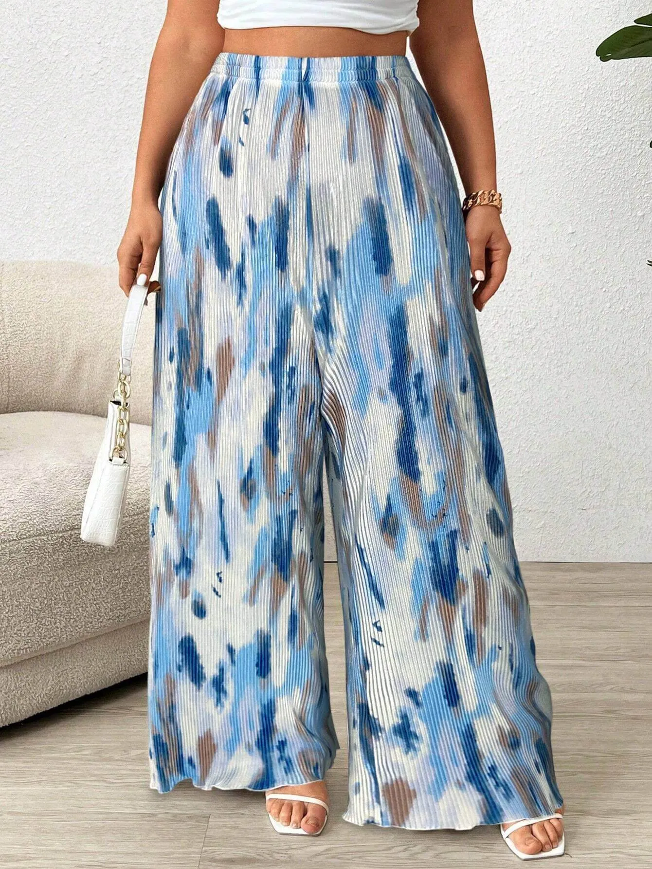 Calça Larga De Cintura Alta E Plissadas Plus Size - Anna