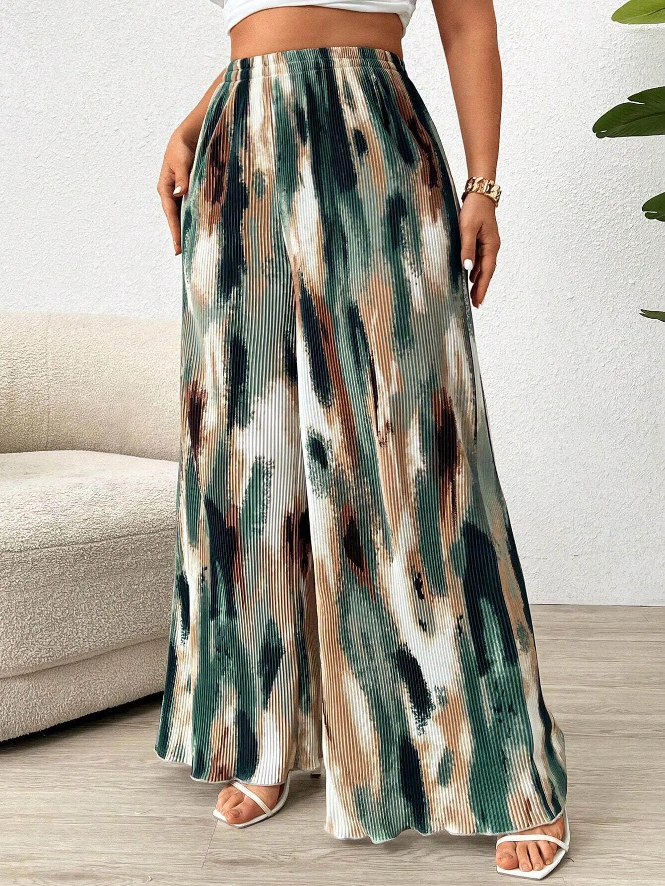 Calça Larga De Cintura Alta E Plissadas Plus Size - Anna