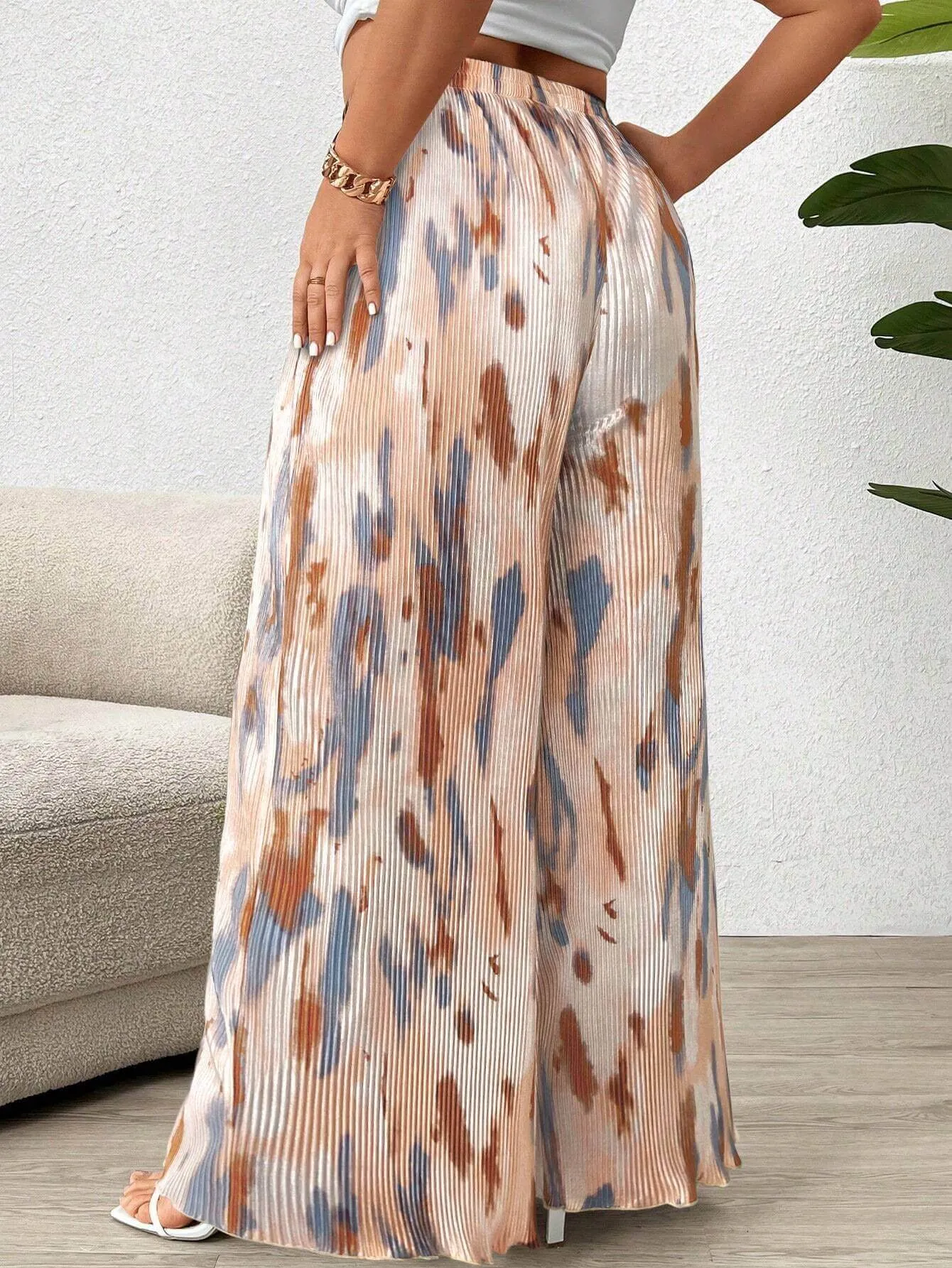 Calça Larga De Cintura Alta E Plissadas Plus Size - Anna