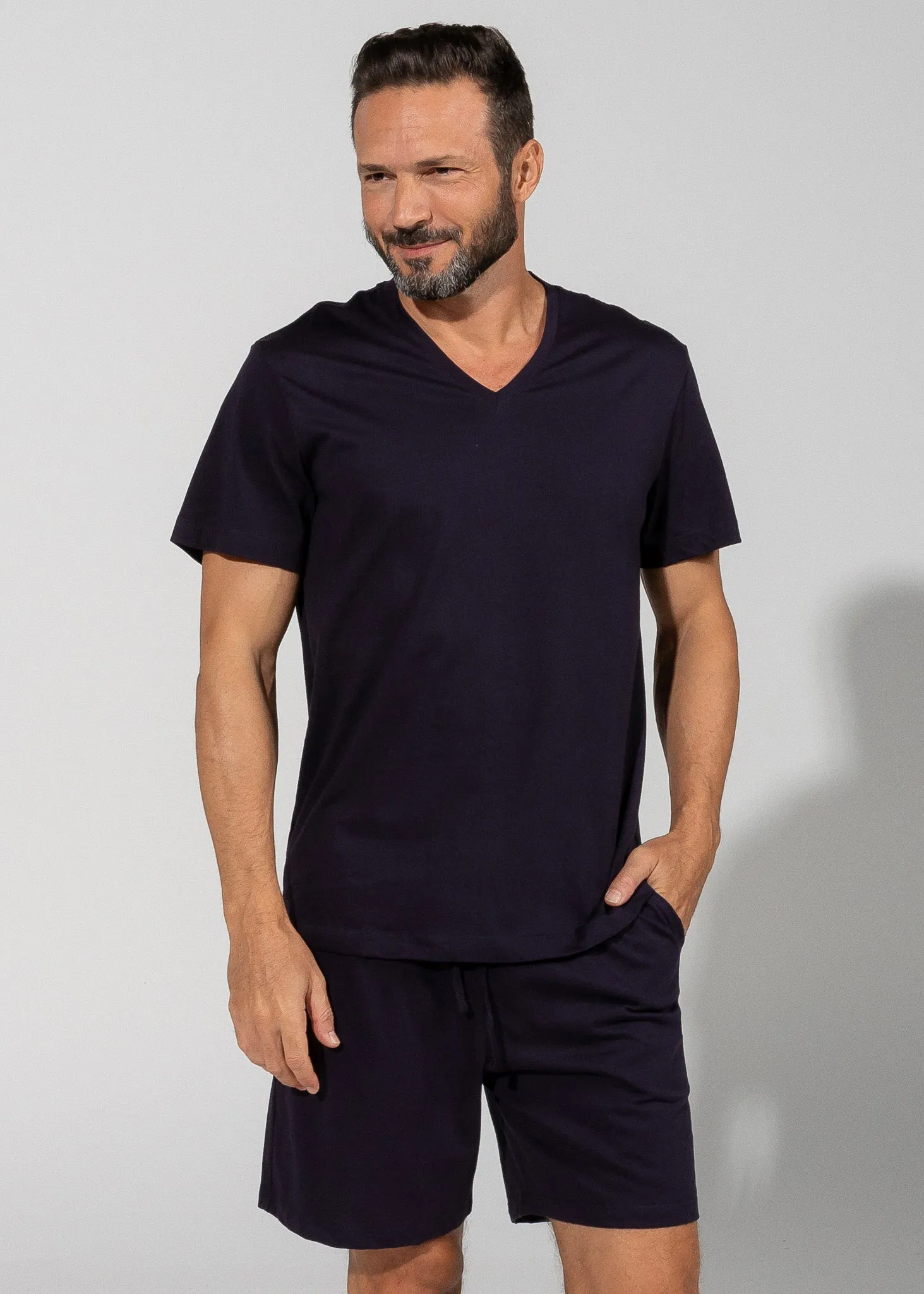 Camiseta Algodão Pima Gola V Marinho