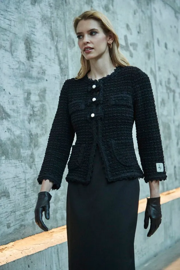 CHAQUETA TWEED NEGRO LAZOS ZOE