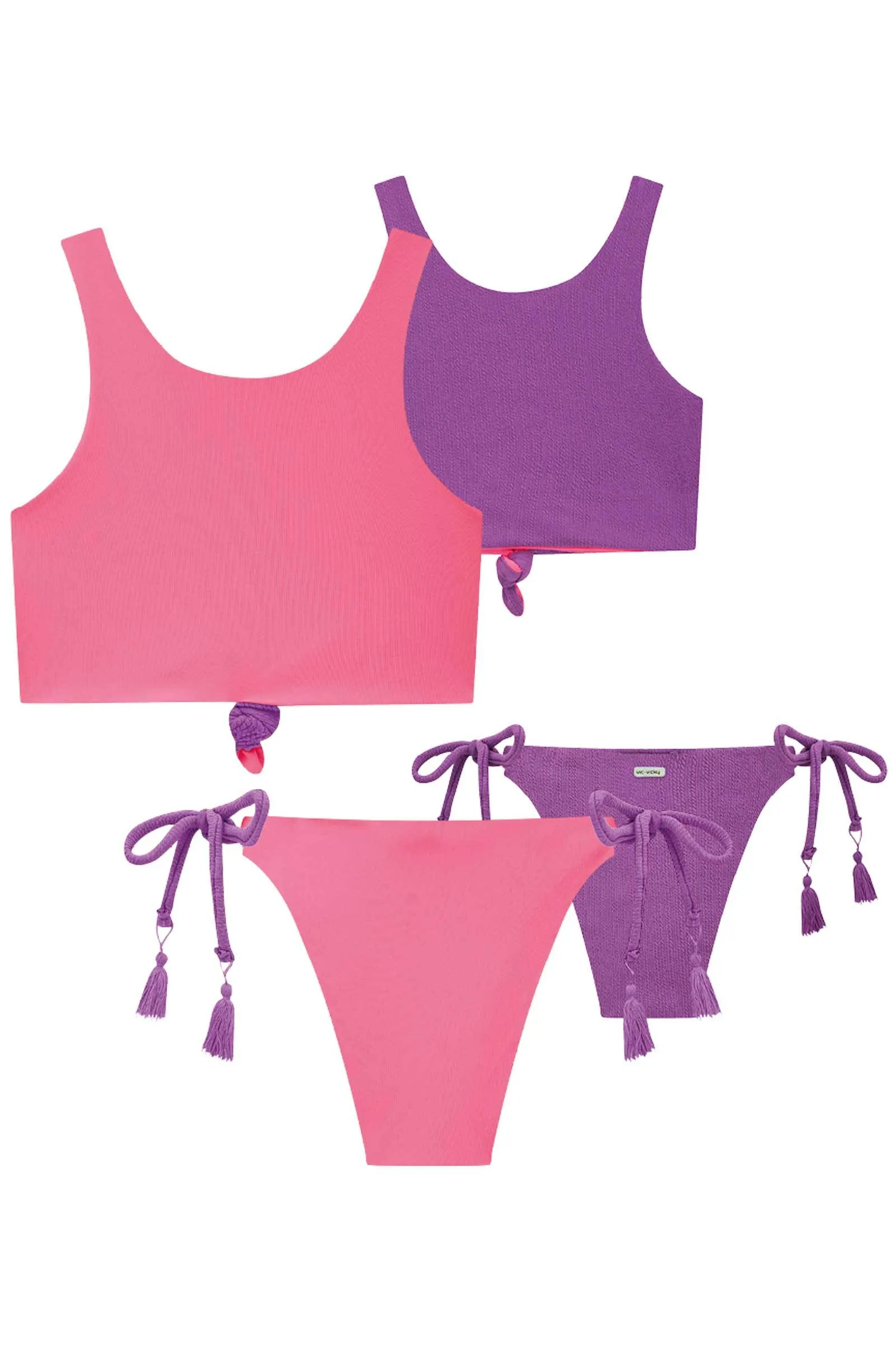 Conjunto de Biquini Reversível em Malha Jacquard Marina e UV Dry 50  78321 Vic&Vicky