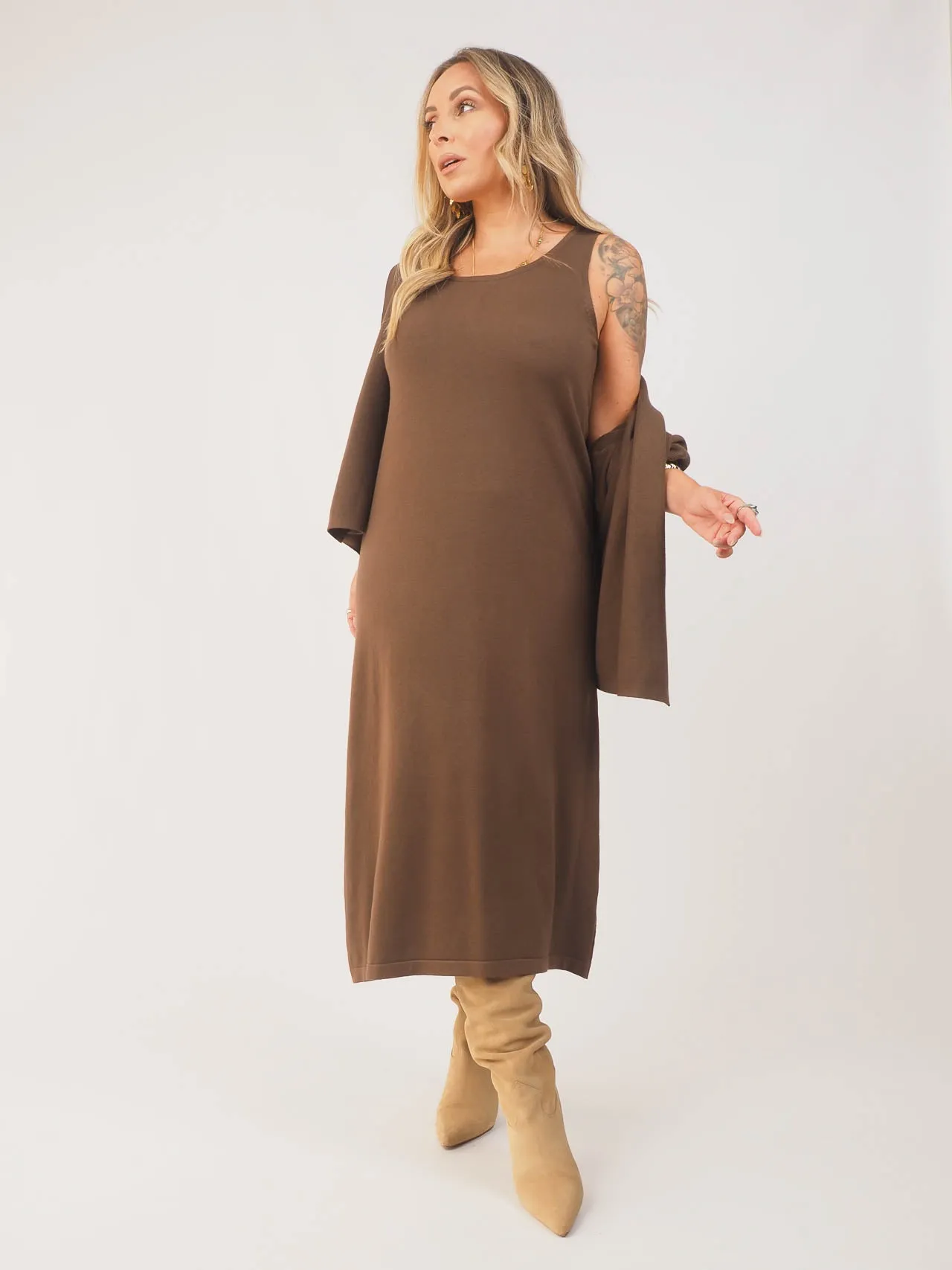 Conjunto Vestido e Casaco em Malha