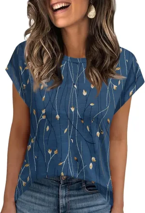 COTECRAM Womens Summer Tops Trendy 2025 Cap Sleeve Tshirts Casual Dressy Crew Neck Basic Tees Beach Vacation Fashion Clothes