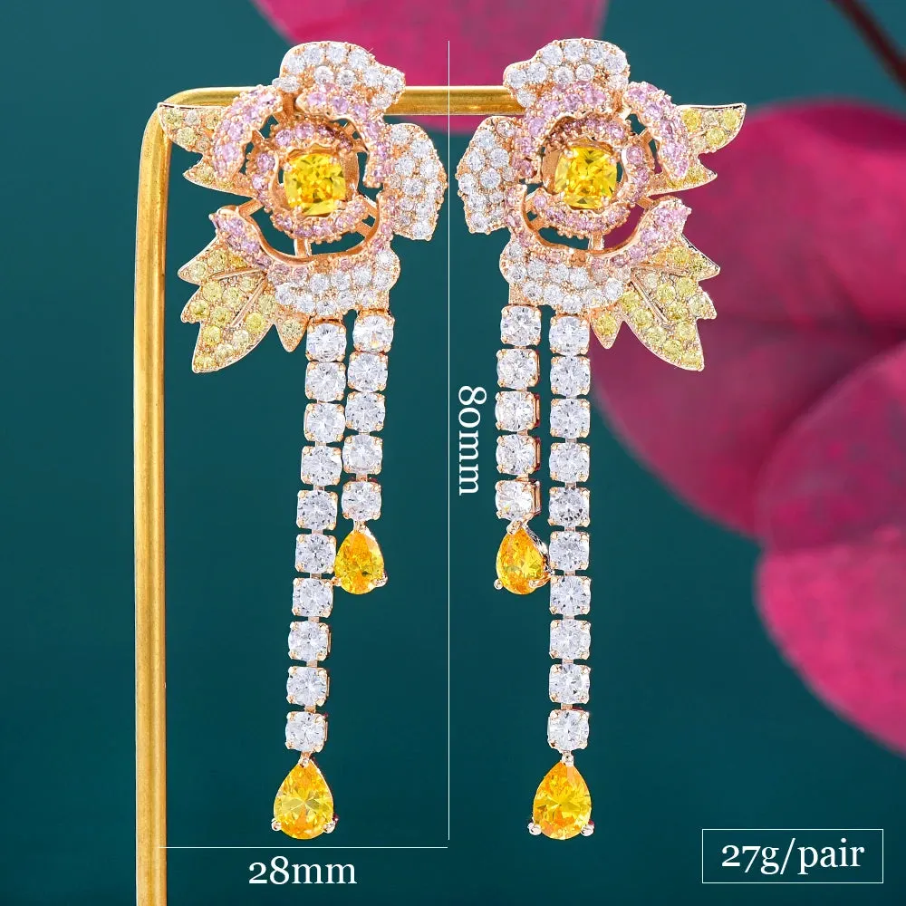 ins Trendy Shiny CZ Drop Dangle Long Earrings For Women Wedding