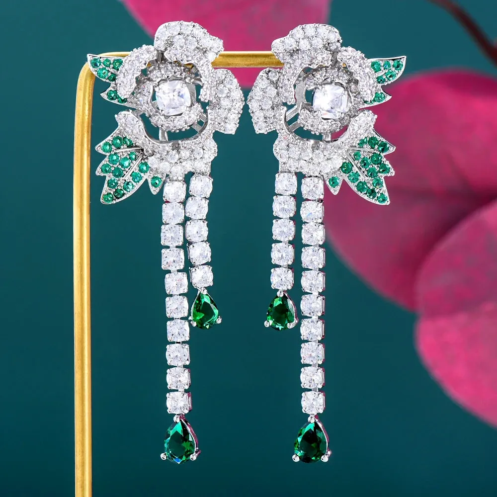 ins Trendy Shiny CZ Drop Dangle Long Earrings For Women Wedding