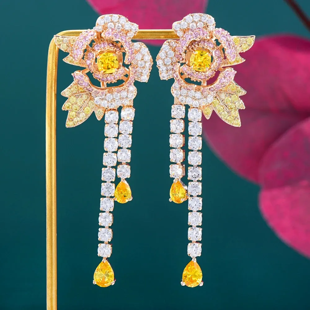ins Trendy Shiny CZ Drop Dangle Long Earrings For Women Wedding