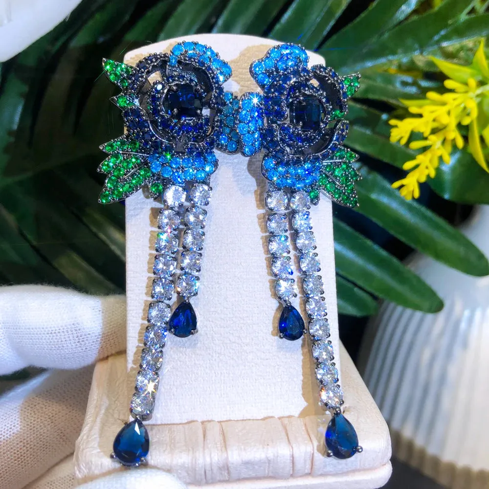 ins Trendy Shiny CZ Drop Dangle Long Earrings For Women Wedding