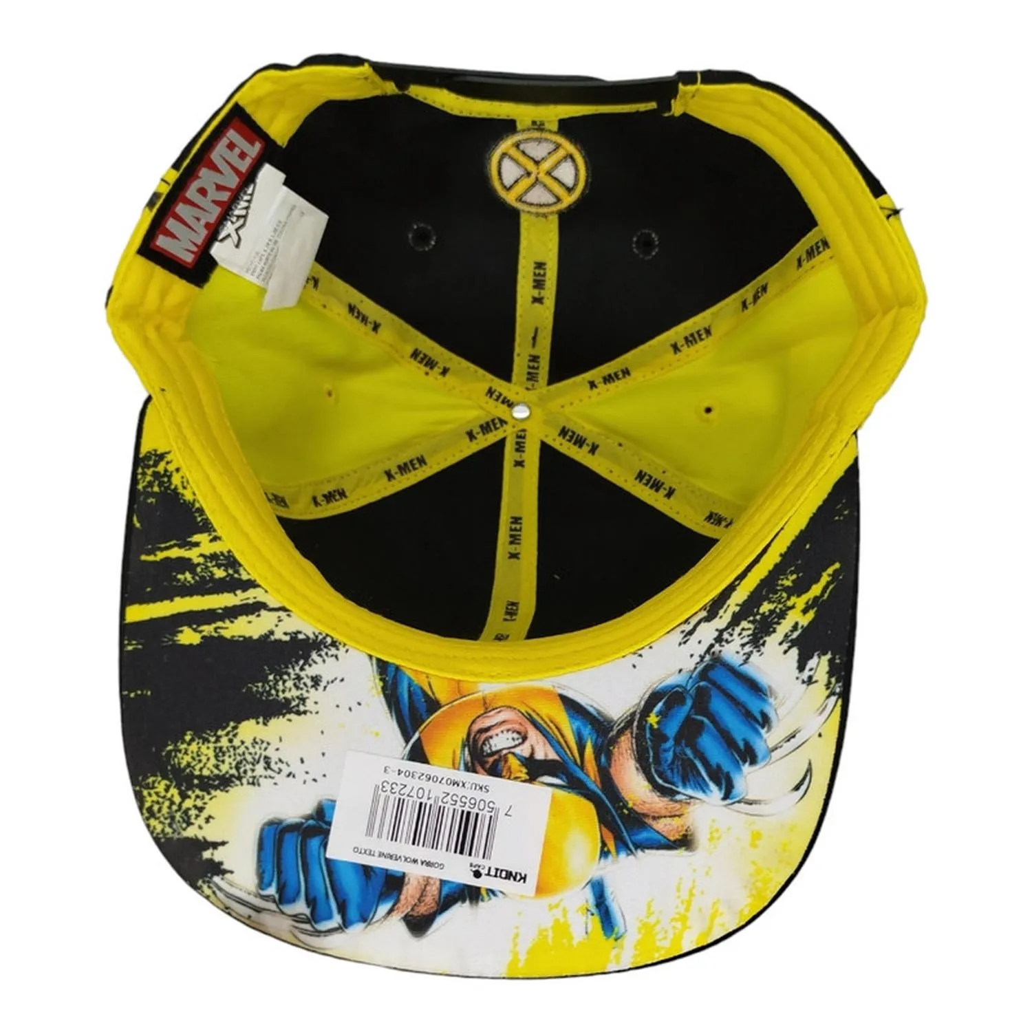 Kndit Caps Gorra Negra Camuflaje Amarillo Visera Negra Placa Bronce Letras Wolverine X-Men