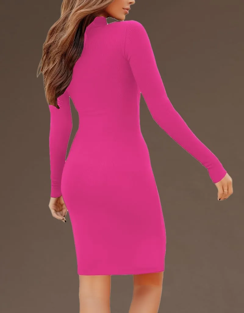 LaiyiVic Women's Long Sleeve Bodycon Midi Dresses Casual Slim Fit Side Slit Sexy Party Club Date Ribbed Knit Dress