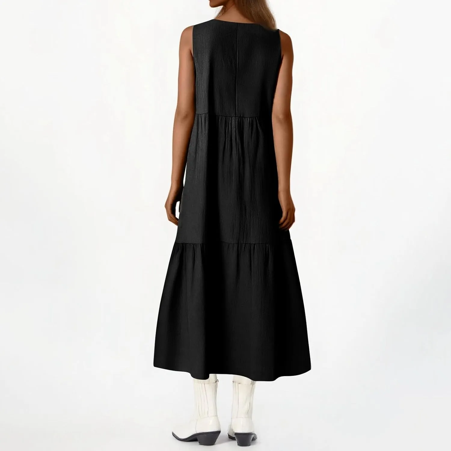 Linen Dresses for Women 2025 Summer Plus Size Casual Dresses Sleeveless V Neck Beach Flowy Long Dress with Pockets