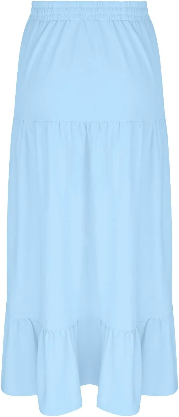 Long Split Skirt for Women Cotton Boho Maxi Elastic Waist Skirts Vacation Tiered Puffle Swing A Line Chiffon Skirt