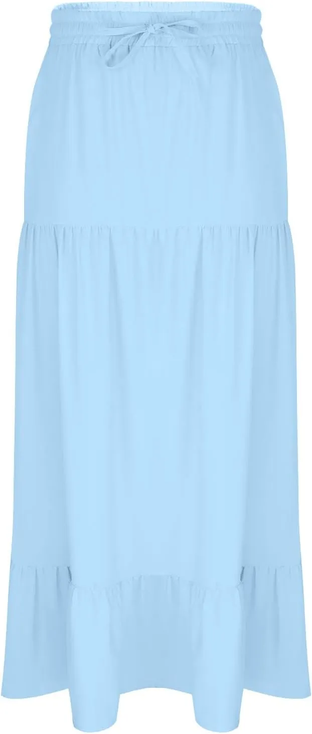 Long Split Skirt for Women Cotton Boho Maxi Elastic Waist Skirts Vacation Tiered Puffle Swing A Line Chiffon Skirt