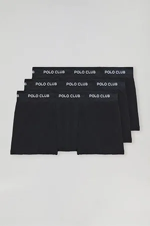 Pack de tres boxers negros con logotipo Polo Club
