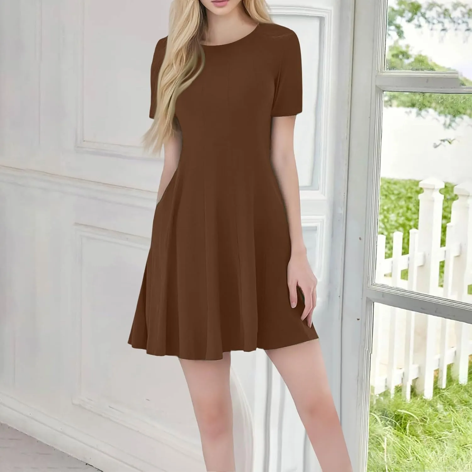 Summer Dresses for Women 2025 Crewneck Short Sleeve Mini Dress Casual T Shirt Flowy Swing Beach Vacation Dresses