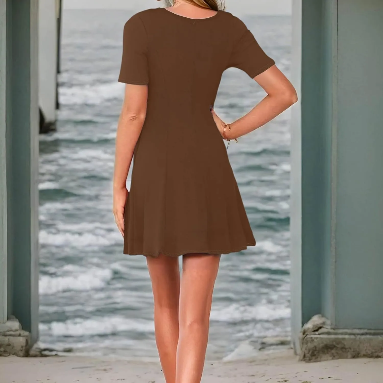 Summer Dresses for Women 2025 Crewneck Short Sleeve Mini Dress Casual T Shirt Flowy Swing Beach Vacation Dresses