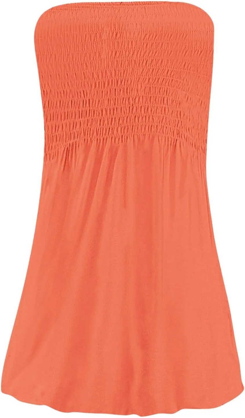 Tube Dresses for Women, Summer Strapless Smocked Dress Casual Vacation Ruffle Mini Dress Beach Cover Ups Sundresses