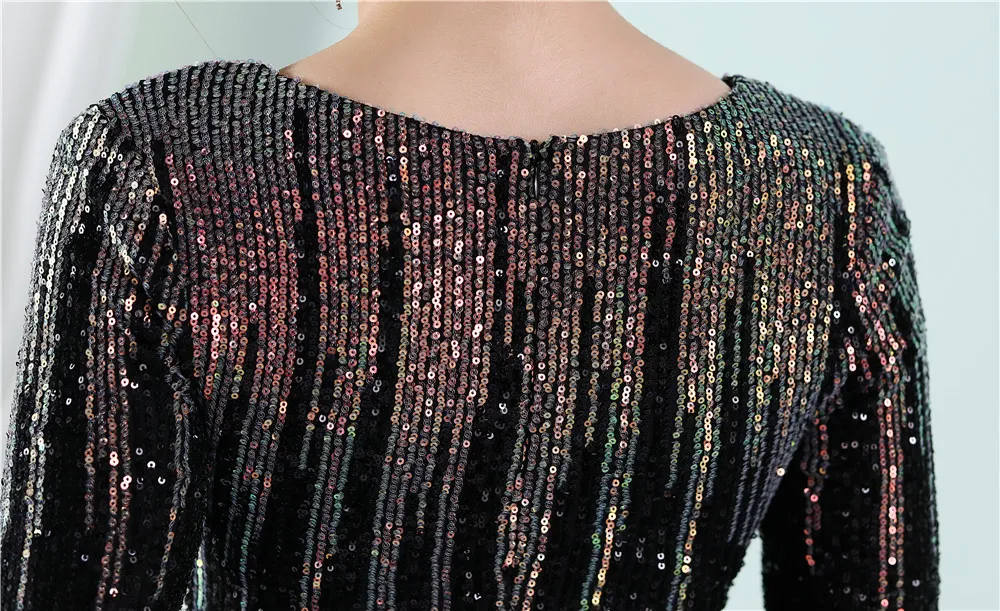 Vestido de Festa Longo com Detalhes Paetês Degradê Preto