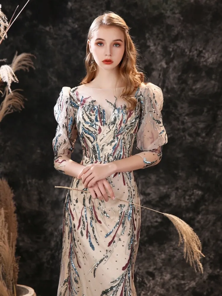 Vestido de Festa Luxo com Detalhes em Paetês Multicor (Pronta Entrega)