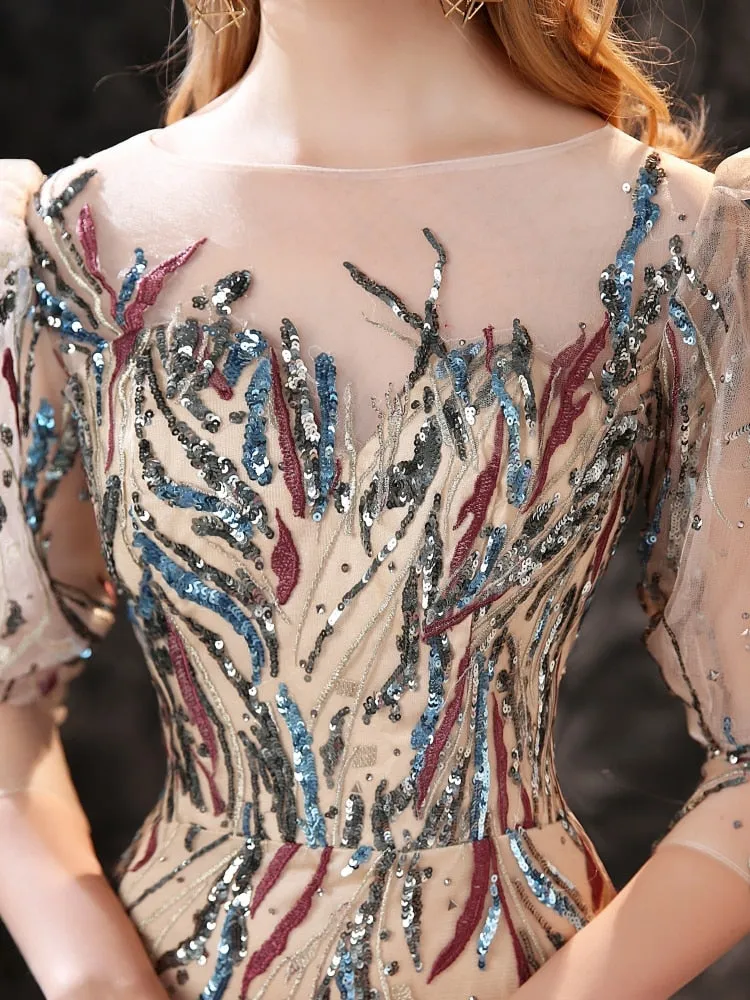 Vestido de Festa Luxo com Detalhes em Paetês Multicor (Pronta Entrega)