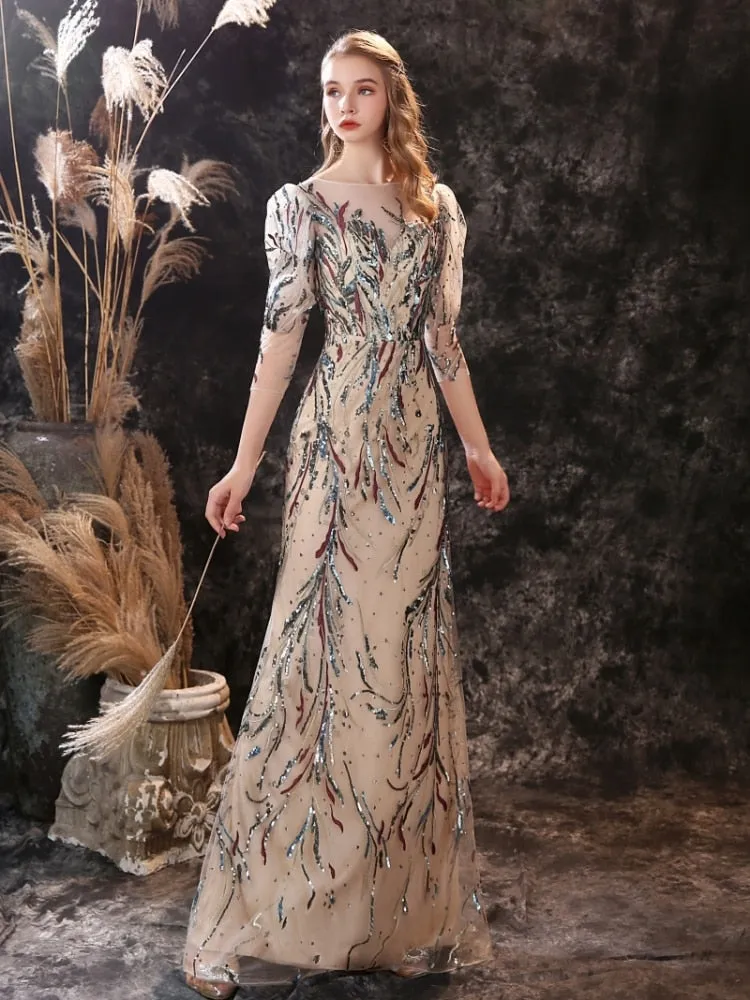 Vestido de Festa Luxo com Detalhes em Paetês Multicor (Pronta Entrega)