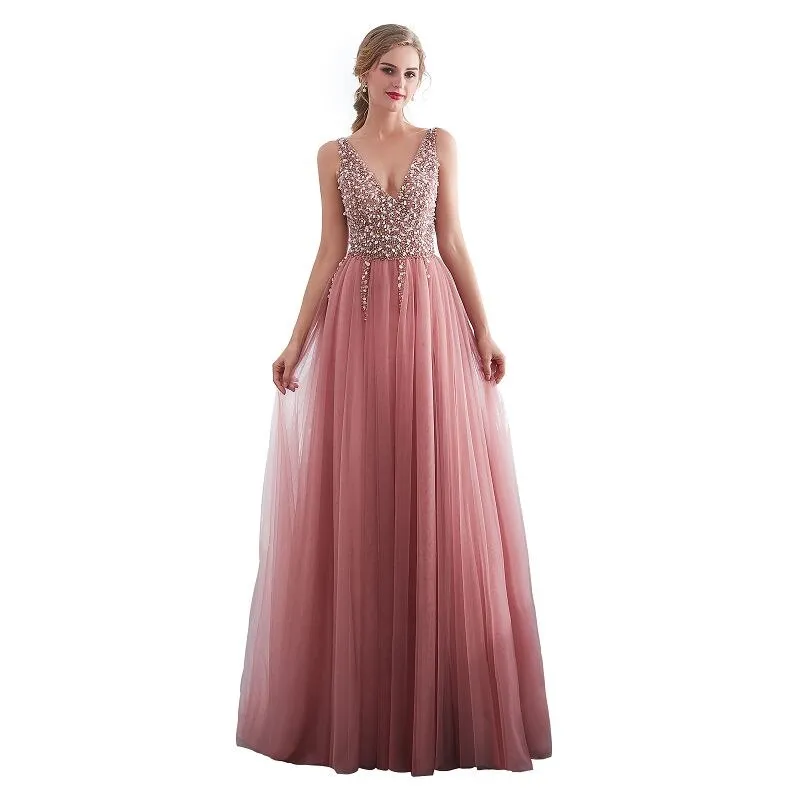 Vestido de Festa Luxo em Tule com Detalhes Pedraria