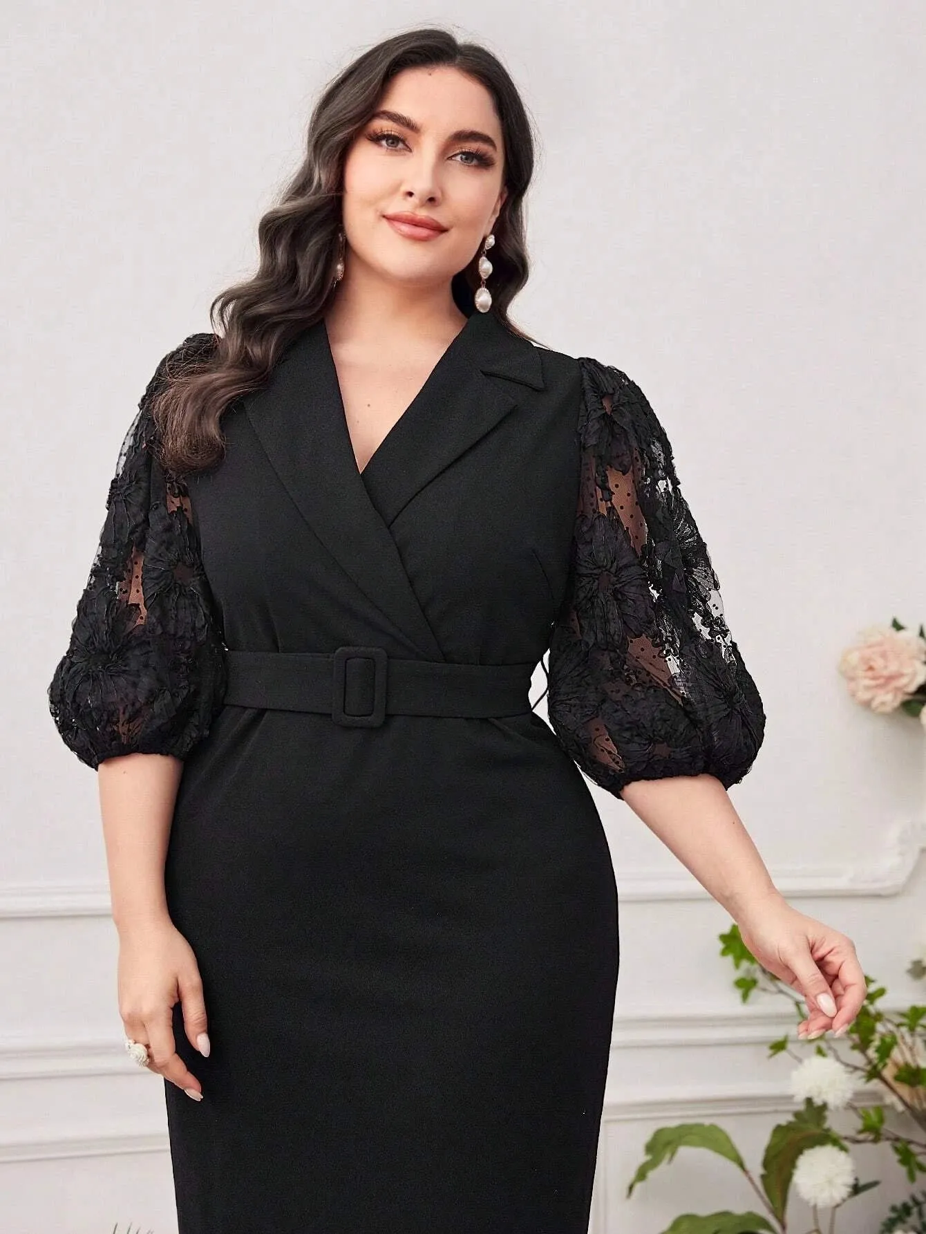 Vestido De Malha Contraste Manga Bufante - Catarina