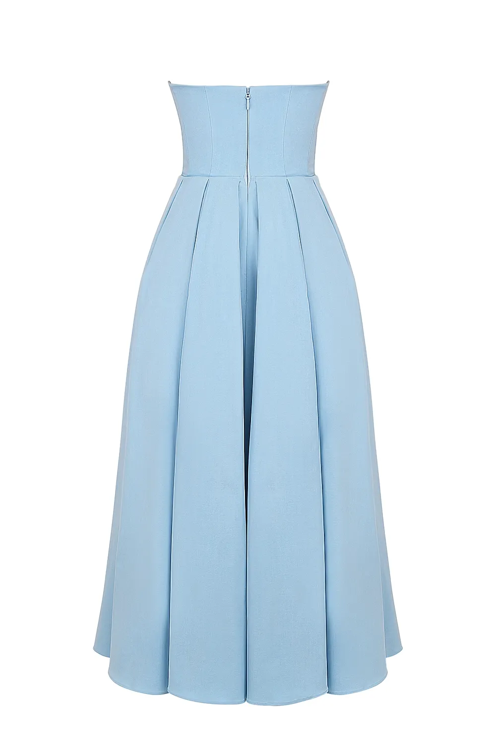 Vestido Feminino Liso Azul Midi Sem Alça Modelo Audrey