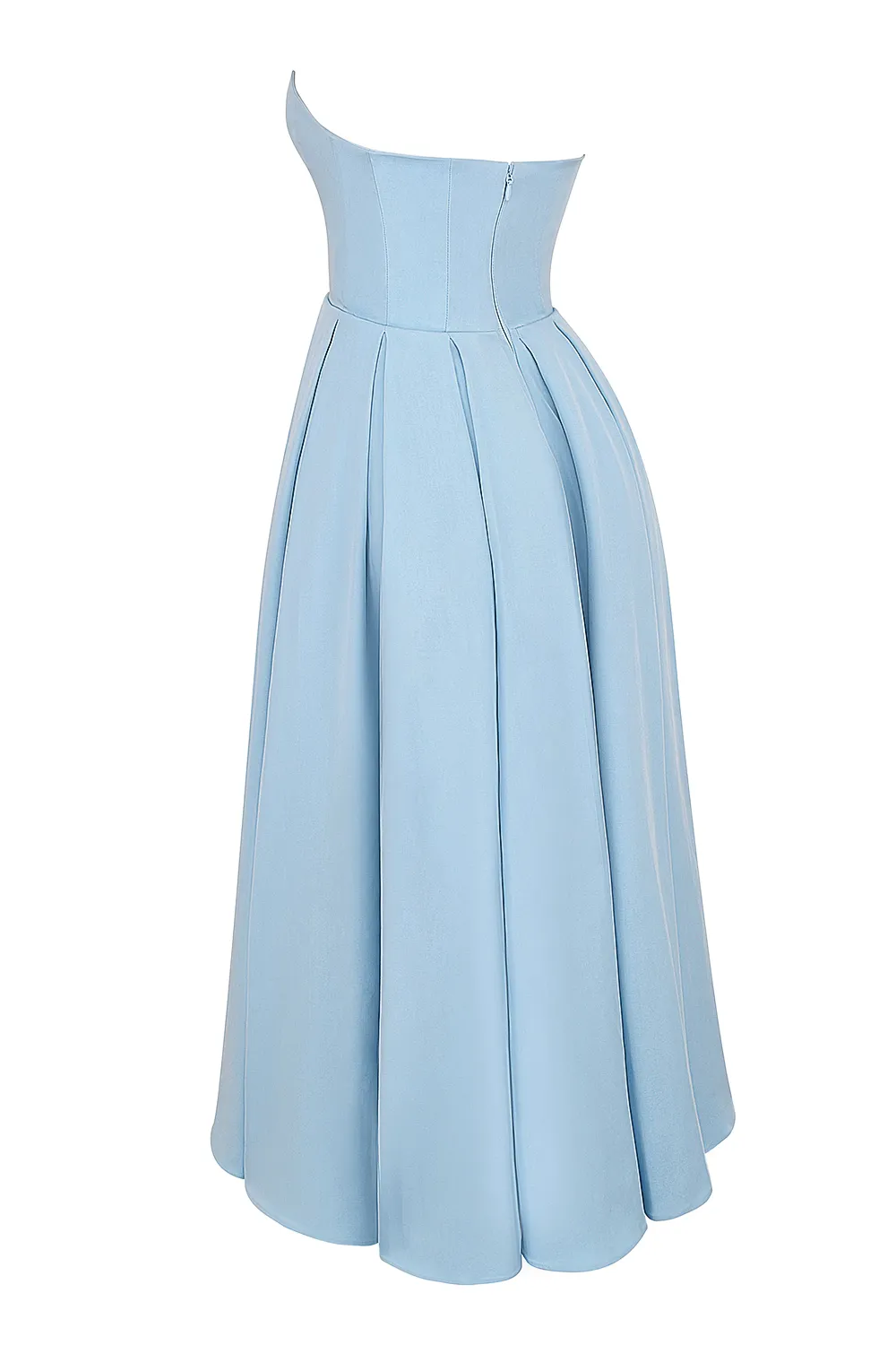 Vestido Feminino Liso Azul Midi Sem Alça Modelo Audrey