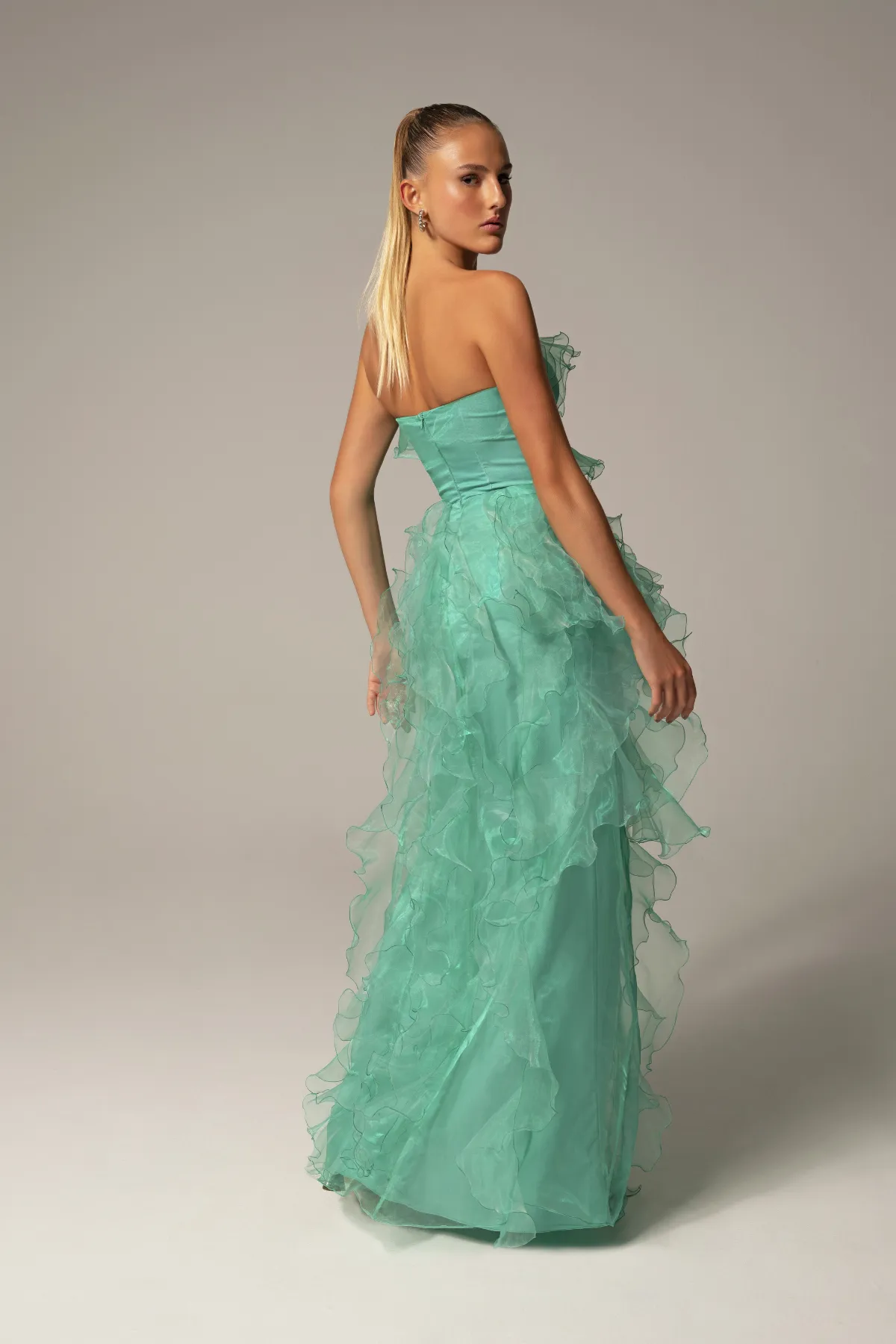 Vestido Longo Organza Babados