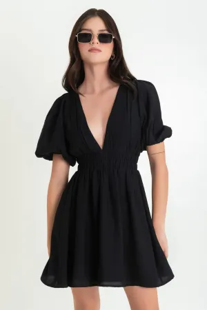 Vestido manga corta escote v con plisados