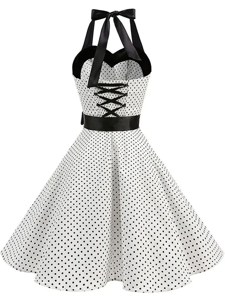 Vestido Pin Up Midi Bolinha Rodado Alça de Amarrar