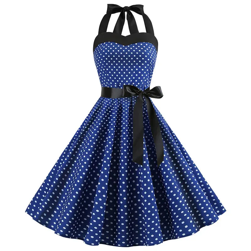 Vestido Pin Up Midi Bolinha Rodado Alça de Amarrar