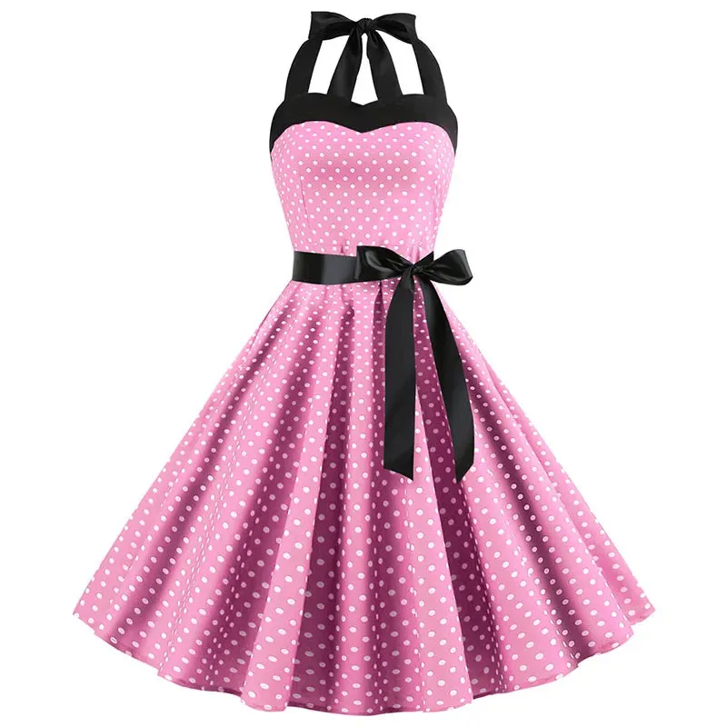 Vestido Pin Up Midi Bolinha Rodado Alça de Amarrar