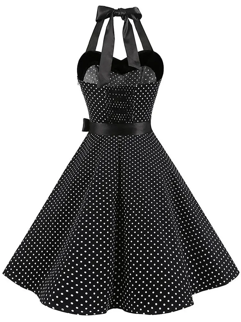 Vestido Pin Up Midi Bolinha Rodado Alça de Amarrar
