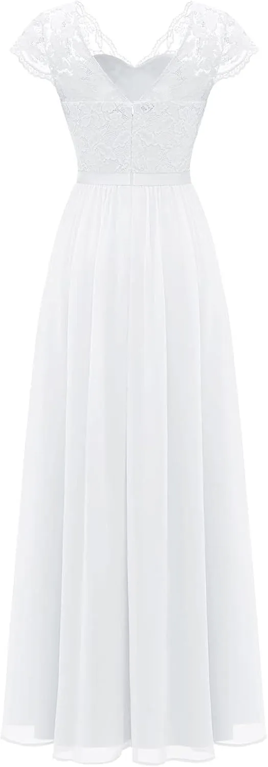 Women's Boho Lace Chiffon Bridesmaid Dresses for Wedding,2025 Elegant Long V Neck Formal Gowns Wedding Guest Dresses