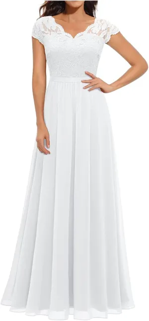 Women's Boho Lace Chiffon Bridesmaid Dresses for Wedding,2025 Elegant Long V Neck Formal Gowns Wedding Guest Dresses