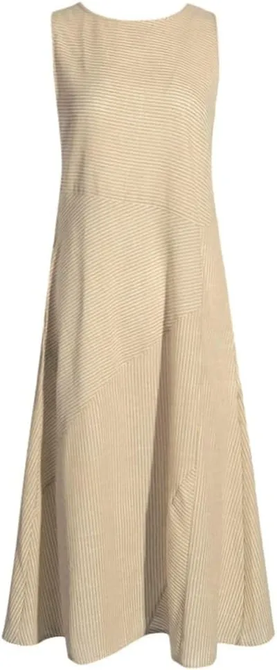 Women's Dresses Summer Casual Striped Sleeveless Round Neck Linen with Pockets Long Maxi Dress Spring, S-2XL